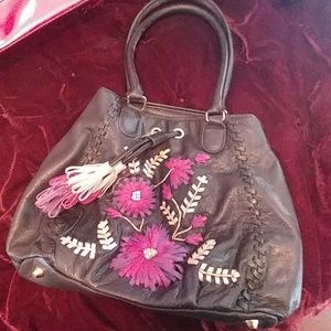 Fiore all leather bag with leather embroidered